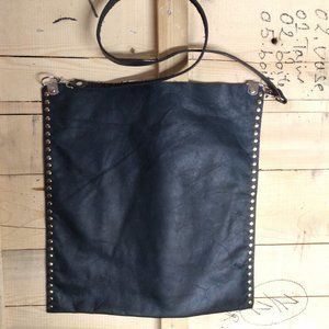 Custom Hand Made Leather Crossbody Tote/Purse (Dark Blue/Tan)
